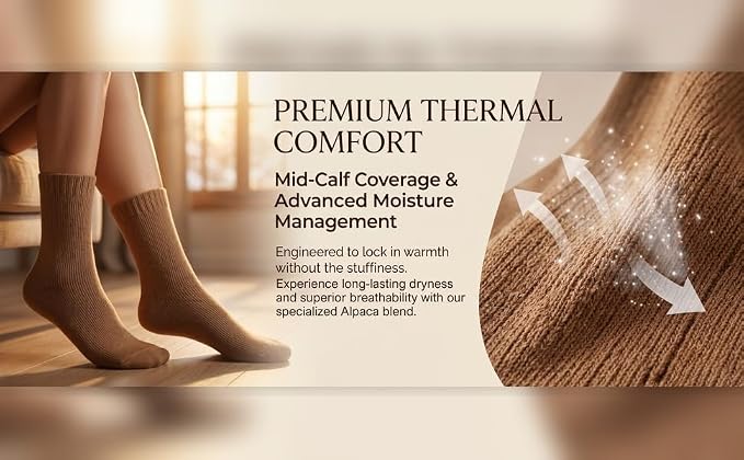 Thermal Wool Socks, 2 Pair, Unisex Beige Black
