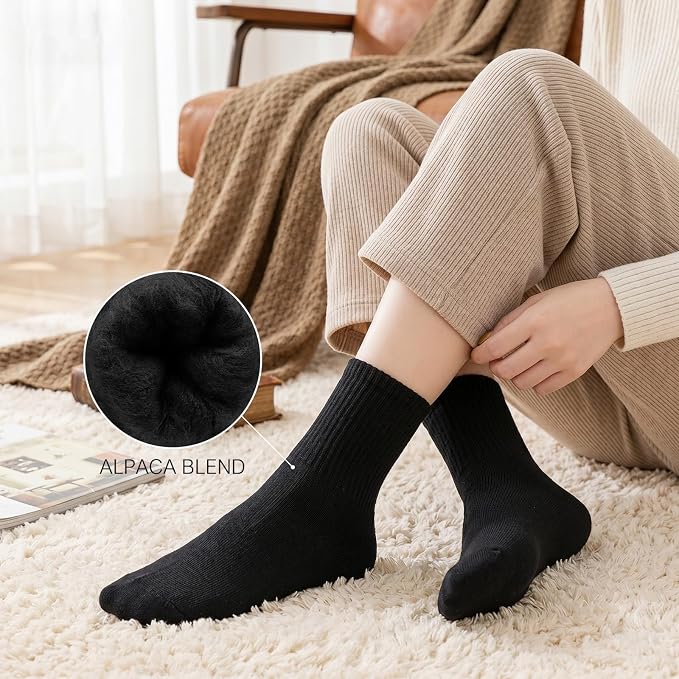 Thermal Wool Socks, 2 Pair, Unisex Beige Black