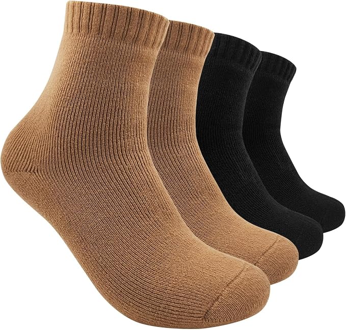 Thermal Wool Socks, 2 Pair, Unisex Beige Black
